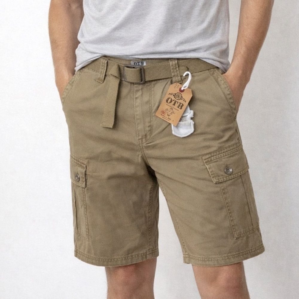 🔥OTB Men's Tan Cargo Shorts with belt Sz 32” New